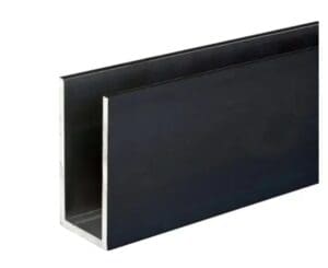 Black rectangular steel channel with U-shaped cross-section.