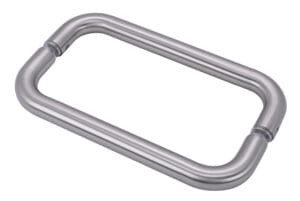 A silver rectangular metal handle with rounded edges.