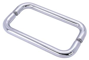 A shiny rectangular metal carabiner with a spring-loaded gate.
