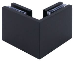 Black metal corner bracket for structural support.