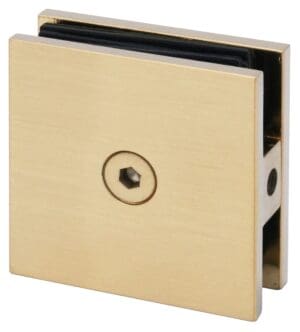 Square brass door lock with a central keyhole.