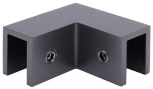 Close-up of a black metal bracket with two screws.