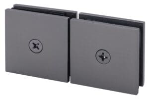 Close-up of two gray metal brackets connected by screws.