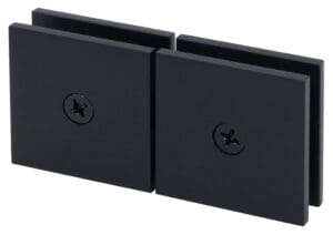 Close-up of two black panels with screws.