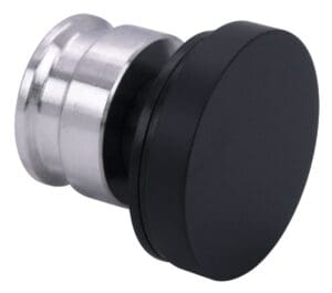 A black and silver door stopper with a round rubber end.