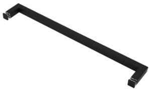A close-up of a long, thin black rod against a white background.