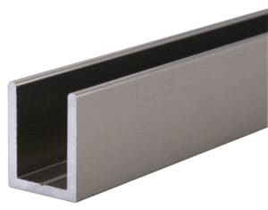 Close-up of a metal U-channel beam with a smooth finish.