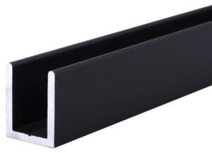 Black metal L-shaped angle bracket with a white edge.