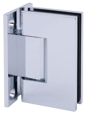 Close-up of a shiny, modern metal hinge.