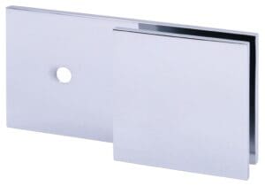 Close-up of a metal bracket with a hole and a slot.