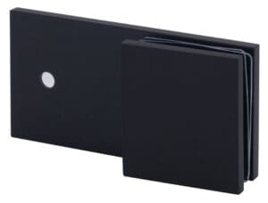 Close-up of a black metal bracket with a mounting hole.