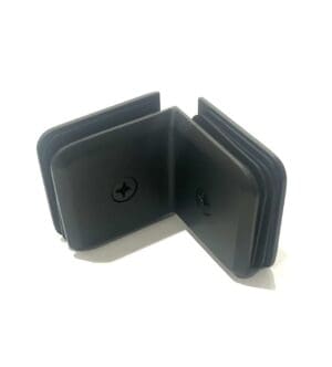 Black corner bracket with screw holes.