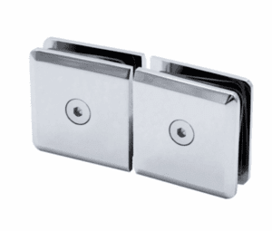 Two square glass clamps with screws, designed for securing glass panels.