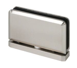 Silver glass clamp with black lining.
