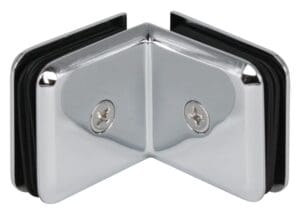 Chrome glass shower door hinge bracket.