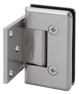 Metal hinge for glass shower door.