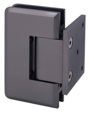 Metal hinge for glass shower door installation.