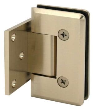 Brass shower door hinge with screws.