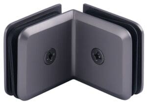 Metal corner bracket with two screws.