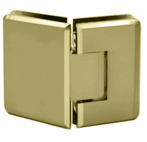 Gold square glass door hinge.