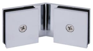 Polished chrome glass corner clamp hinge